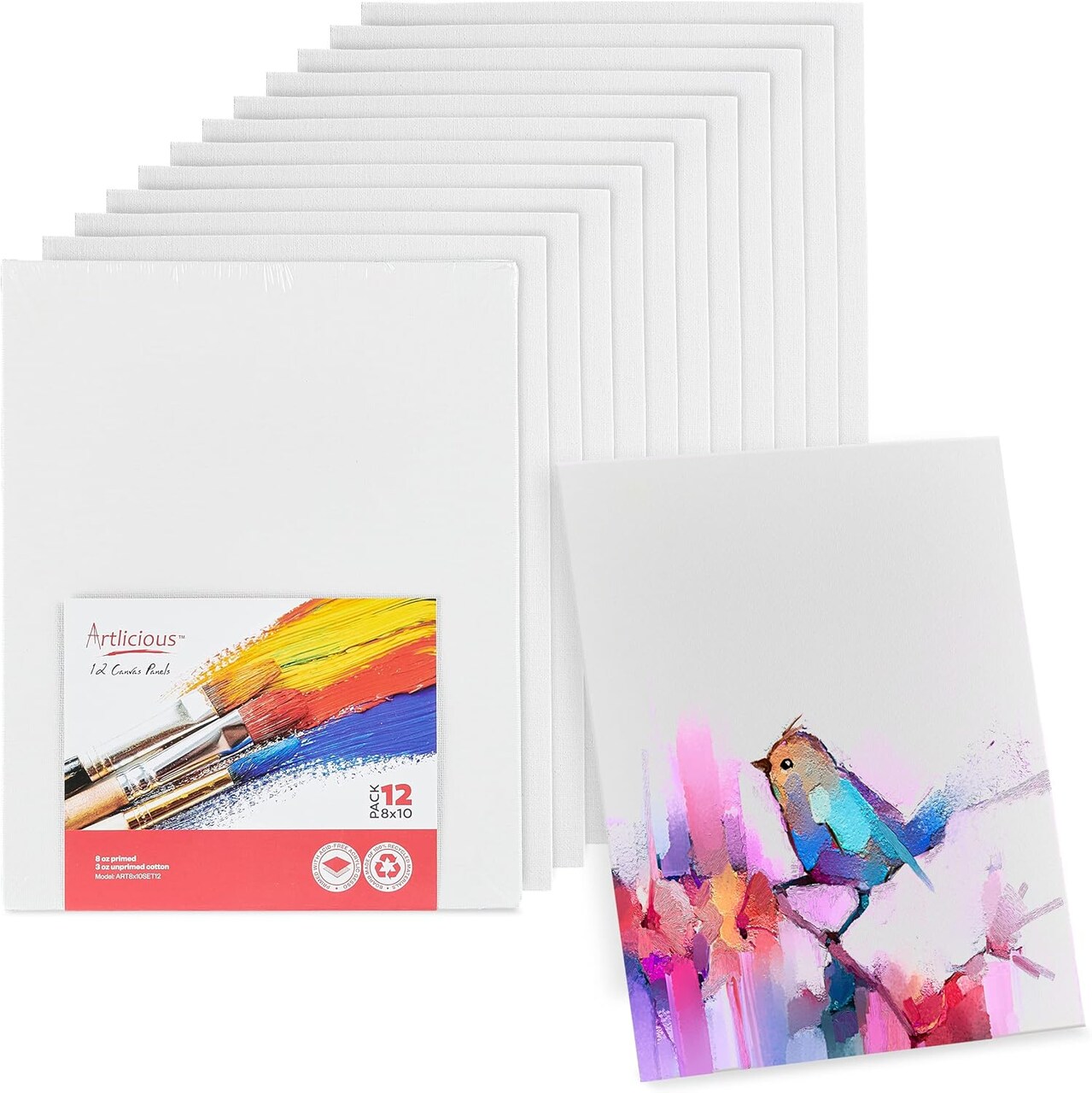 Canvases for Painting - Pack of 12, 8 x 10 Inch Blank White Canvas Boards